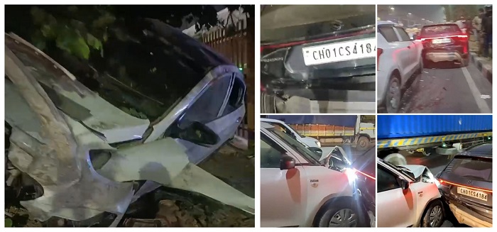 अनियंत्रित गाडी चढ़ी डिवाइडर पर ,देखने के चक्कर में दो और गाड़ियों में हुई भिड़ंत .. An uncontrolled vehicle climbed onto the divider, and while trying to see it, two other vehicles collided.