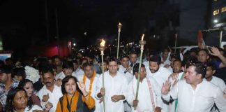 Crowd of people gathered in the huge torch procession taken out in Faridabad